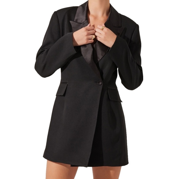 NEW ASTR The LABEL Black TUXEDO Blazer FAUX Pockets COCKTAIL Mini DRESS L - Picture 3 of 16
